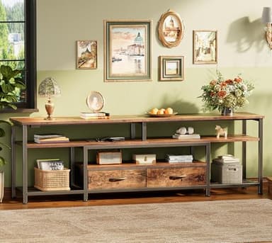 Huuger 63 Inch LED TV Stand for 65 70 Inch TV, Entertainment Center with Open Shelves and Power Outlets, TV Console for Living Room, Media Console with Drawers, Rustic Brown, 8779FC - Image 7