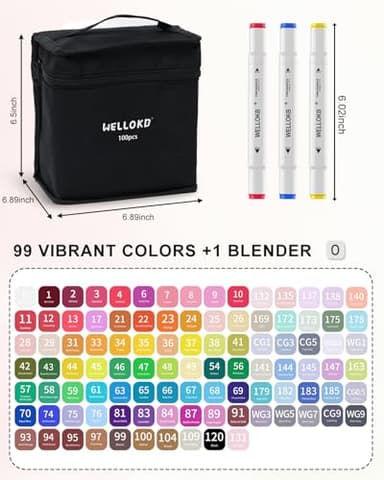 WELLOKB Alcohol Markers, 100 Colors Dual Tip Art Markers for Coloring, Drawing, Illustrations, Book Painting, Alcohol Based with Carrying Case for Adult Kids - Image 6