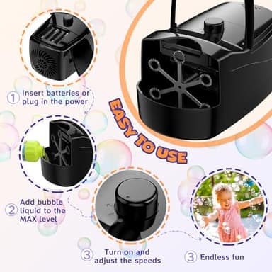 Bubble Machine, Automatic 18000+ Per Minute Big Bubbles Blower Maker for Kids Toddlers with 2 Speeds,6 Wands,Operated by Plugin or Batteries for Outdoor/Indoor Birthday Parties,Wedding (Black) - Image 4