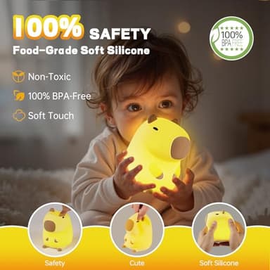 Capybara Night Light for Kids, Cute Capybara Lamp Silicone Baby Nursery Night Lamp, Dimmable Squishy Touch Bedside Lamps, Adorable Rechargeable Animal Lamps Gifts Kawaii Room Decor for Kids Girls Boys - Image 4