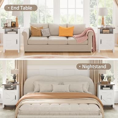 JUMMICO Farmhouse Nightstand, Modern Bedside Table with Barn Door and Shelf, Rustic End Table Side Table for Bedroom, Living Room (2, White) - Image 6