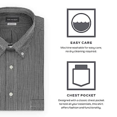 Van Heusen Men's Regular Fit Gingham Button Down Collar Dress Shirt, Periwinkle, 15.5"-16" Neck 33"-34" Sleeve - Image 5