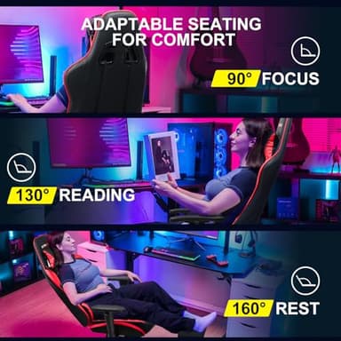 GTRACING Gaming Chair with Footrest, Ergonomic Computer Game Desk Chair, Reclining Gamer Chair Seat Height Adjustment, Swivel Rocker with Headrest and Lumbar (Brickred) - Image 4
