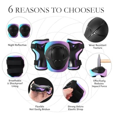 Kids Helmet and Pads Set for Skateboard & Bike - Adjustable Toddler Safety Gear with Cool Color Gradient for Boys Girls 3-5-8-14 Years Old, for Scooter, Rollerblading, Longboard - Image 3