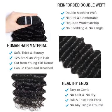 Great Grace 12A Deep Wave Human Hair Bundles 20 22 24 Inch Curly Bundles Human Hair 100% Unprocessed 3 Bundle Brazilian Virgin Human Hair Extensions Quick Weave Natural Black Color - Image 3