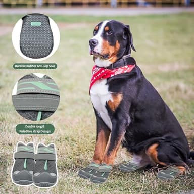 MOOB Dog Shoes for Large Small Medium Dogs - Breathable Dog Boots for Summer Hot Pavement, 4 Pcs Medium Dog Booties with Rugged Anti-Slip Dog Booties for Hardwood Floor（Size 5）, Grey#2 - Image 4