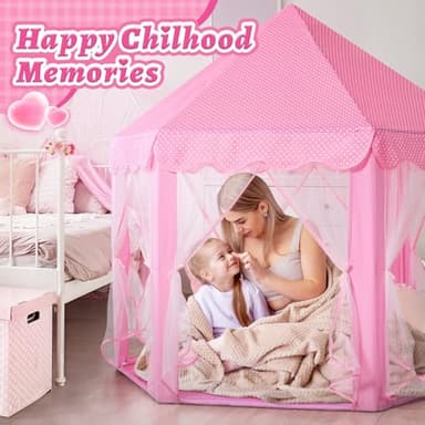 Monobeach Princess Castle Play Tent for Girls - Large 55'' x 53'' Playhouse with Star Lights for Indoor and Outdoor Play - Image 6