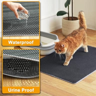 Cat Litter Mat Litter Trapping Mat, 25''x16'' Cat Litterbox Mat for Floor, 2 Layer Honeycomb Pet Litterbox Matt Catcher Rug, Waterproof Urine Proof, Non-Slip, Soft, Clean Easily, Small - Image 5