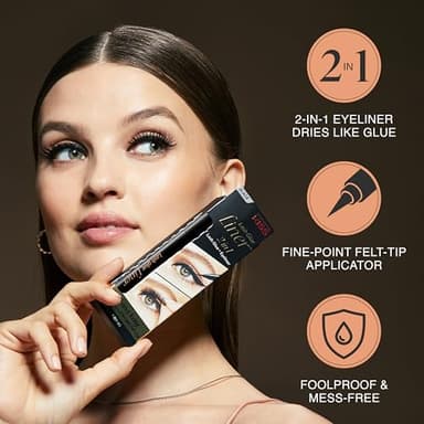 KISS Lash GLUEliner, 2-in-1 Felt-Tip Eyelash Adhesive and Eyeliner, Matte Finish, Foolproof Application, Easy Touch-Up, 0.03 Fl Oz.- Black, Packaging May Vary - Image 5