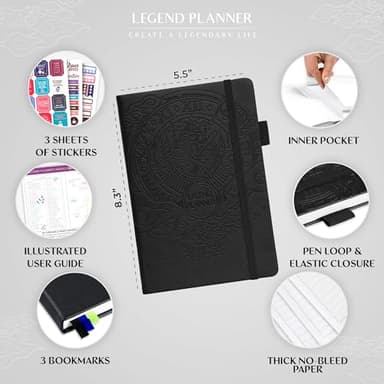 Legend Planner – Weekly & Monthly Life Planner to Hit Your Goals & Live Happier. Organizer Notebook & Productivity Journal. A5 (Black) - Image 2