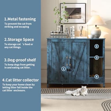 FOREST GRAVITY Cat Litter Robot Enclosure, Enclosure for self-Cleaning Litter Boxes,Adjustable Shelf for Dog Proof and Storage,Charging Station,Locks Added for cat,Large Indoor Cat House,Blue - Image 5