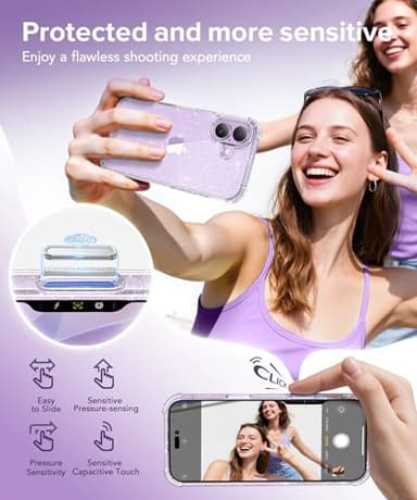 BERFY for iPhone 17 Case for Women, Clear Glitter Shockproof Protective Case, Anti-Yellowing, with Screen Protector & Camera Lens Protector 6.3", Sparkle Clear - Image 5
