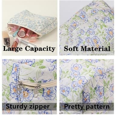 Dkieuyu Quilted Makeup Organizer, Floral Cotton Travel Bag Set for Women & Girls (M1-1PC) - Image 6