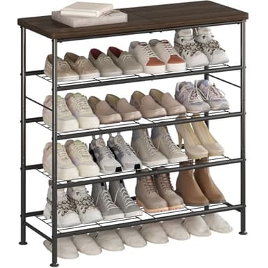 SUOERNUO Shoe Rack Organizer 5 Tier for Closet Entryway Free Standing Metal Storage Shoe Shelf with MDF Top Board，Black+Rustic Brown - Image 8