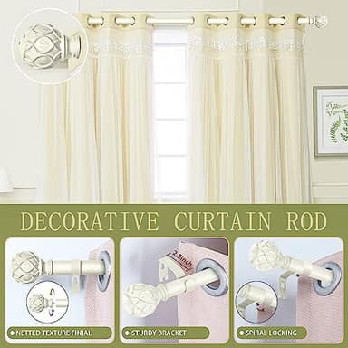 TANGWIN White Farmhouse Curtain Rods for Windows:36-88" Heavy Duty Adjustable Curtain Rod for Bedroom Living Room,Boho Decorative Rustic Drapery Rods with Vintage Coastal Texture Finials,Antique White - Image 2