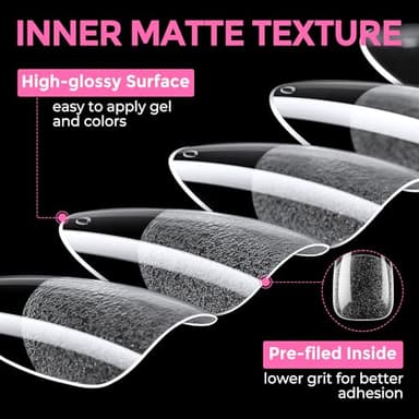 UNA GELLA Almond Nail Tips, 216pcs Pointed Almond Gel Nail Tips Pre-shape Half Matte Full Cover Clear Acrylic Soft Gel Fake Nails for Nail Extension Nail Art 12 Sizes - Image 7
