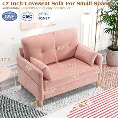 Hanherry Loveseat Sofa, 47” Small Couch for Living Room, Chenille Fabric Love Seat Comfy Sofa for Bedroom with Throw Pillow,Removable Cushion Cover,Couches for Small Space,Apartment,Dorm - Image 2