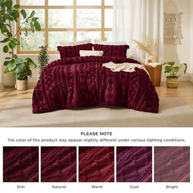 Bedsure Tufted Boho Comforter Set Full Size - Dark Red Boho Bed Set, GentleSoft™ 3 Pieces Farmhouse Shabby Chic Embroidery Bedding, Gifts for Woman, Soft Jacquard Full Comforter for All Seasons - Image 8