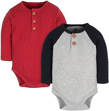 Gerber Baby Boys' Long Sleeve Henley Onesies (2 Pack - Image 3