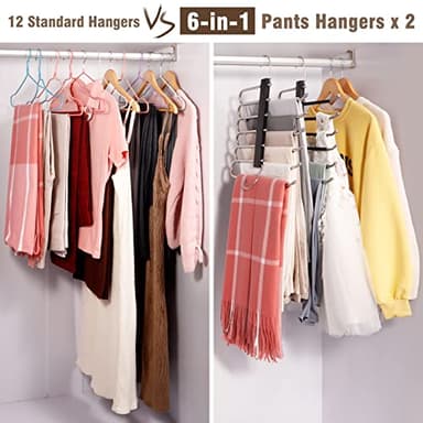 HUITEM Space Saving 6 Tier Pant Hangers, Anti-Slip, Stainless Steel, 2 Pack, Black - Image 6