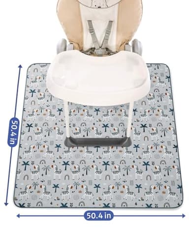 Blissful Diary Baby Splat Mat for Under High Chair, 50.4 x 50.4 Inch Wipeable Splash Mat, Waterproof and Washable, Anti-Slip Floor Protector, Gray Zebra - Image 3