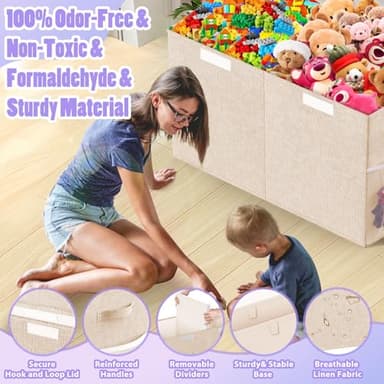 Large Toy Storage Box with Lid Divider, Sturdy Collapsible Toys Organizer Chest Kids Storage Bins Boxes Baskets for Boys, Girls, Nursery, Bedroom, Living Room, Playroom, 25"x13"x16", Beige - Image 5