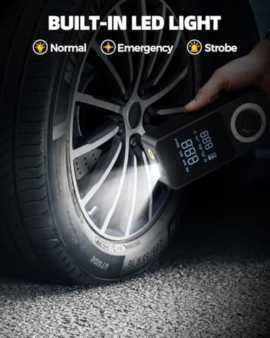 Cordless Tire Inflator Portable Air Compressor, Smart Air Pump for Car Tire with Digital Pressure Gauge, LED Light, 12V Car Power Adapter, Storage Box, Car, Motorcycle, Ball, BikePump - Image 5