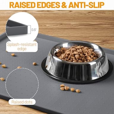 Hubulk Dog Feeding Mat,100% Waterproof Food Grade Silicone Pet Food and Water Bowl Placemat,Dishwasher, High Raised Edge to Prevent Spills,Nonslip Tray to Stop Messes on Floor (19"x12"x0.5", Grey) - Image 3
