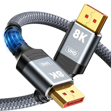 Capshi 8K 4K DisplayPort Cable 1.4, 15FT DP Cord (VESA Certified, 8K@60Hz, 4K@144Hz, 2K@240Hz/165Hz), 32.4Gbps High Speed Display Port Cable for Gaming Monitor, HDR/FreeSync/G-Sync, Braided, Grey - Image 1