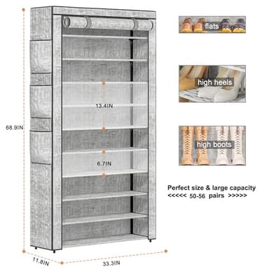 OYREL Shoe Rack 10Tier Large Capacity 50-56Pairs Beautiful Tall Shoe Shelf Free Standing Storage Cabinet Entryway Closet - Image 3