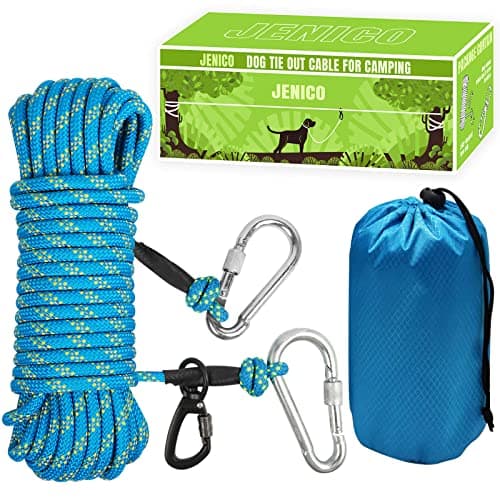 Dog Tie Out Cable for Camping - 50ft/70ft/100ft Portable Reflective Overhead Trolley System for Dogs up to 300lbs - Dog Lead for Yard Camping | Parks | Outdoor Events Blue - Image 1