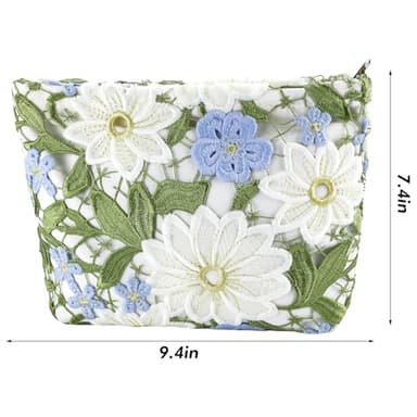 URSKYTOUS Flower Makeup Bags Travel Large Floral Cosmetic Bag for Women Cute Makeup Pouch Zippered Portable Toiletry Bag Lace Trendy Aesthetic Make up Organizer Bag Cosmetic Pouch for Purse - Image 6