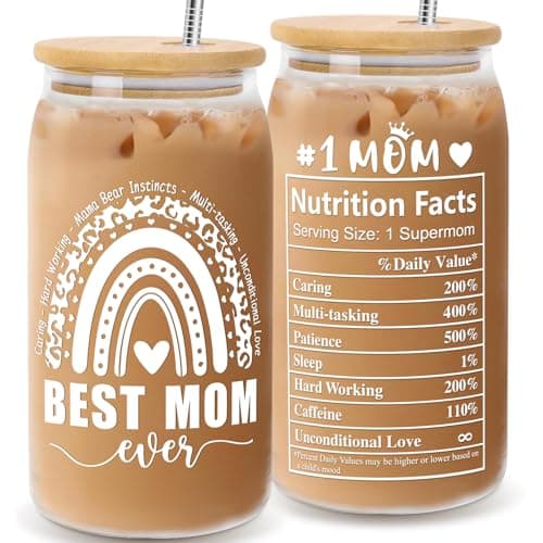 Christmas Gifts for Mom Womem - 16OZ Can Glass Cups with Lids and Straws Mom Gifts for Women Mama Wife New Mother Stepmom on Birthday Christmas Stocking Stuffers Mothers Day Valentines Day Presents - Image 1