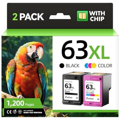 63XL Ink Cartridges 2 Pack High Yield with Chip Replacement for HP 63 63xl Ink Compatible with HP Officejet 3830 4650 4655 5255 5258 5200 Envy 4510 4512 4520 4650 Deskjet 2130 2132 3630 3634 Printer - Image 1