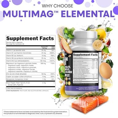 Clean Nutraceuticals Magnesium Complex with Magnesium Glycinate Citrate Malate Oxide Taurate Aspartate Orotate & Mag Chloride, Zinc Copper Manganese & Vitamin C B1 B2 B6 B12 Complex - 1Pack - Image 4