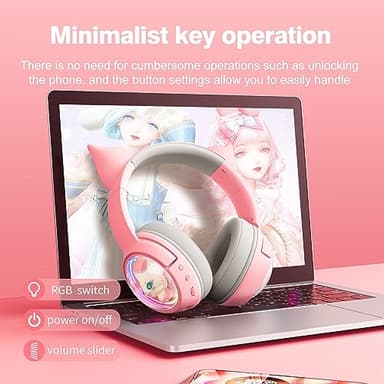 PHNIXGAM Cute Cat Bluetooth Headphones, Wireless & Wired Mode Headset with Mic, RGB LED Light, for Girls Women School Gaming, Compatible with Mobile Phones Tablet (A Pink) - Image 3