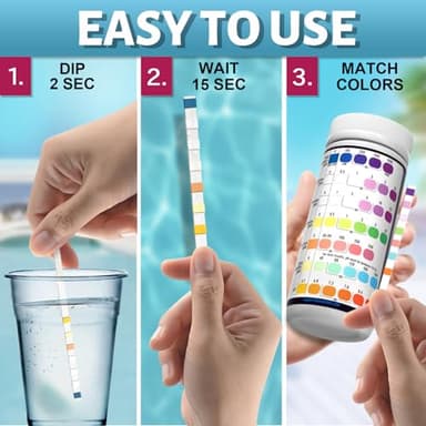 EASYTEST 7-Way Pool Test Strips, 150 Strips Water Chemical Testing for Hot tub and Spa, Accurate Test Bromine, Total Alkalinity, pH, Free Chlorine, Total Hardness, Cyanuric Acid, and Total Chlorine - Image 5