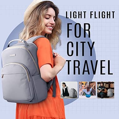 LIGHT FLIGHT Laptop Backpack for Women, 15.6 Inch Computer Bag, Casual Notebook Backpack for Work Travel Business Trip College, Grey - Image 3