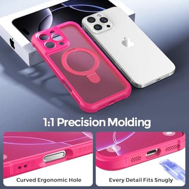 MOCCA Design for iPhone 16 Pro Max Case with Magnetic Invisible Stand [Full Camera Protection] [Compatible with Magsafe] Military Drop Shockproof Translucent Matte Phone Case Cover 6.9",Hot Pink - Image 7
