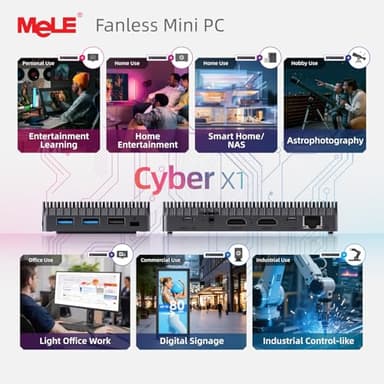 MeLE Mini PC Cyber X1 - N150 Fanless PC, 16GB RAM, 512GB Storage, 2.4/5G Wi-Fi, Full-Functional USB-C Mini Computers, 4K Triple Display Desktop on Home, Office, Education, Astrophotography - Image 7
