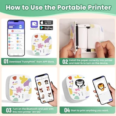 XenGro Mini Portable Sticker Printer, Mini Thermal Printer with 3 Rolls Paper, Bluetooth Inkless Printpods, Pocket Label Maker Suitable for Creative Kids DIY, Diaries, Photos, Study Notes -White - Image 3