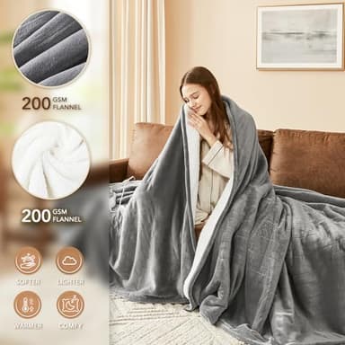 Homemate Electric Heated Blanket Twin - 62"x84" Heating Bed Blankets Throw with 10 Heating Levels 8 Hours Auto Off Fast Heating Over-Heated Protection Ultra Soft Warm Flannel ETL Certified Grey - Image 3