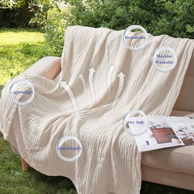 David's Home Ultra Soft Cooling Muslin Blanket Queen, 60% Rayon Derived from Bamboo 40% Cotton, Breathable Lightweight Cozy Gauze Layer for Hot Sleepers All Season,Elegant Home Decoration,Light Tan - Image 7