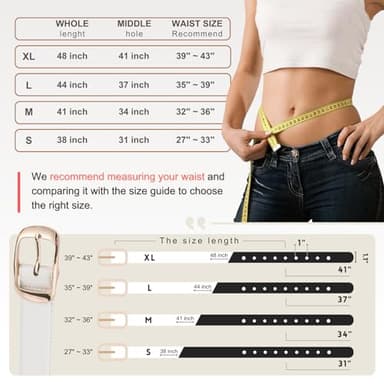 RISANTRY Womens White Belts for Jeans, Leather Dress Belts for Women Dressy, Ladies White Fashion Waist Belt for Pants - Image 3