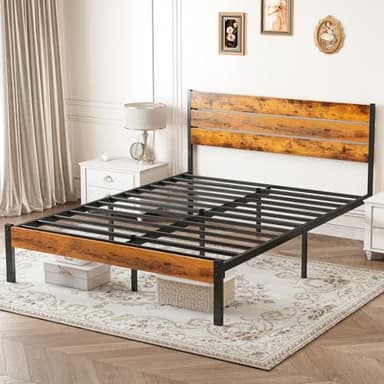 Sweetcrispy Full Size Bed Frame with Headboard, 800LBS Mattress Foundation with All Sturdy Metal Support, Under Bed Storage, No Box Spring Needed, Easy Assembly, Rust Brown - Image 8