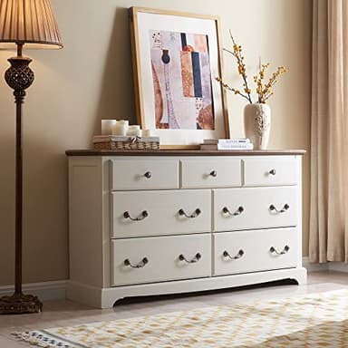 T4TREAM 7 Drawers Dresser Chests for Bedroom, Wood Vintage Chests of Drawers, Rustic Dressers Chset Organizer for Bedroom, Living Room, Hallway, Antique White - Image 7