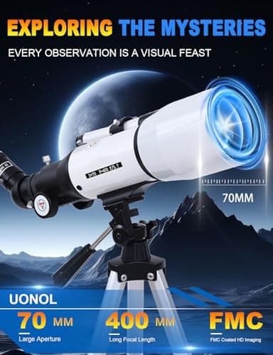 Uonol Telescope for Adults High Powered 70mm Aperture 400mm(16X-120X),Refractor Telescopes for Astronomy Beginners with Tripod,Phone Adapter,Carry Bag - Image 3