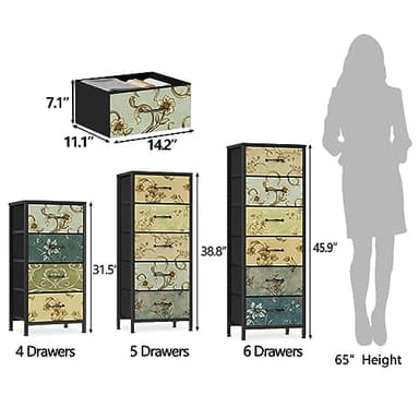 Furnulem Tall 6 Drawers Dresser, Vintage Storage Organizer Unit with Fabric Bins for Bedroom, Living Room, Closet, Nusery, Dorm, Entryway, Bedside Furniture, Sturdy Metal Frame, Wood Top - Image 10