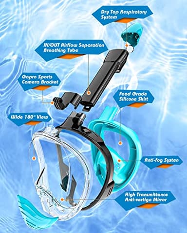 QingSong Full Face Snorkel Mask for Adults, Snorkeling Gear with Camera Mount, 180 Degree Panoramic View Snorkel Set Anti-Fog Anti-Leak - Image 8
