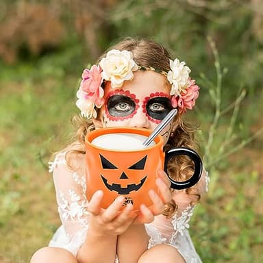 12 oz Halloween Pumpkin Mug Decorations, Happy Halloween Pattern Mug Ceramic Cute Pumpkin Coffee Cup Birthday Tabletop Drinkware Gifts for Adults Kids Women (Black Orange) - Image 5